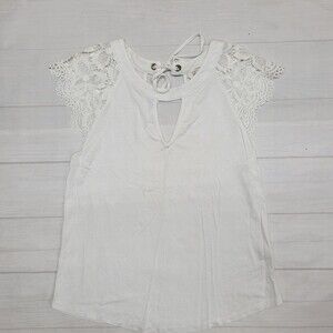 SWEET WANDERER Womens White Lace Sleeve Blouse Size Small